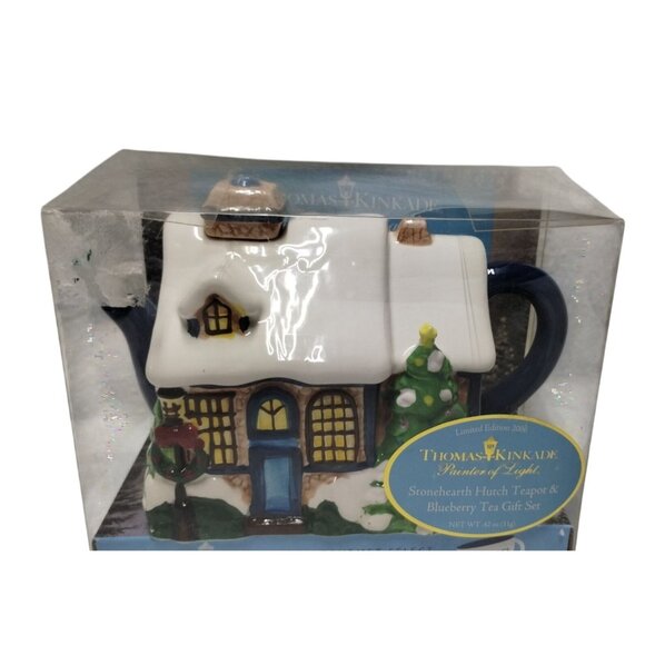 Thomas Kinkade Stonehearth Hutch Teapot & Blueberry Tea Gift Set Limited Edition - Picture 1 of 14